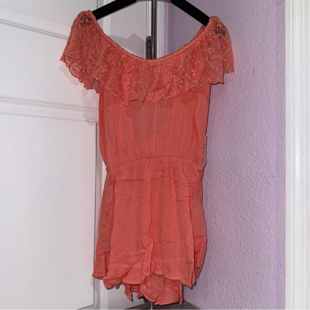 Coral Off the Shoulder Romper - Size Medium - Picture 2 of 6